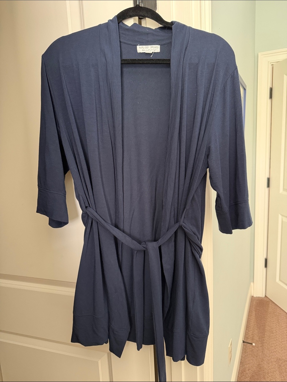 Barefoot Dreams Bathrobe. Silky smooth jersey knit. Navy